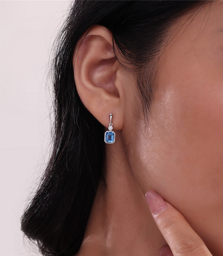 Lafonn Sterling Silver Simulated Diamond And Blue Topaz December Birthstone Dangle Earring