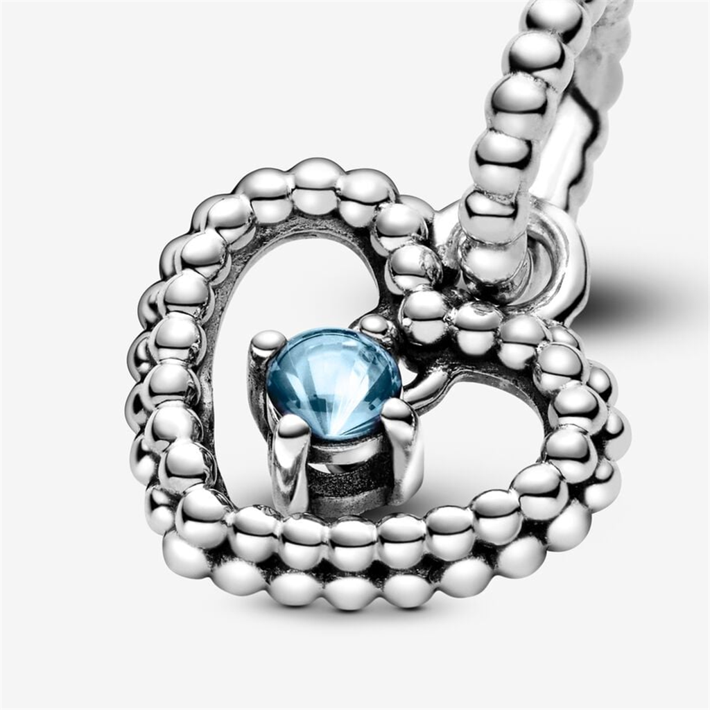 Pandora Moments March Aqua Blue Beaded Heart Dangle Charm
