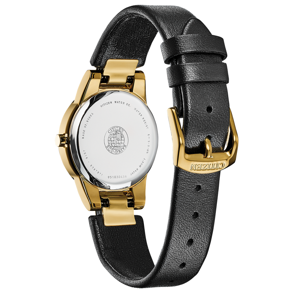 Citizen Ladies' Eco-Drive Axiom Gold-Tone Black Leather Strap Watch