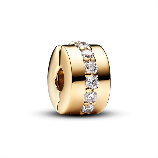 Pandora Moments Clear Sparkling Row Clip Gold-Plated Charm