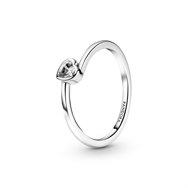 Pandora Moments Clear Tilted Heart Solitaire Ring Size 7