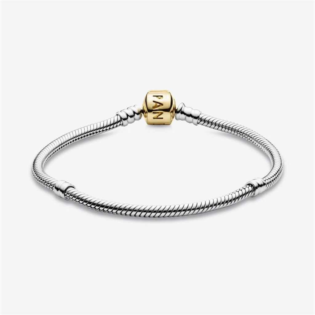 Pandora Moments Iconic Silver And Gold Plated Clasp Snake Chain Bracelet Size 19