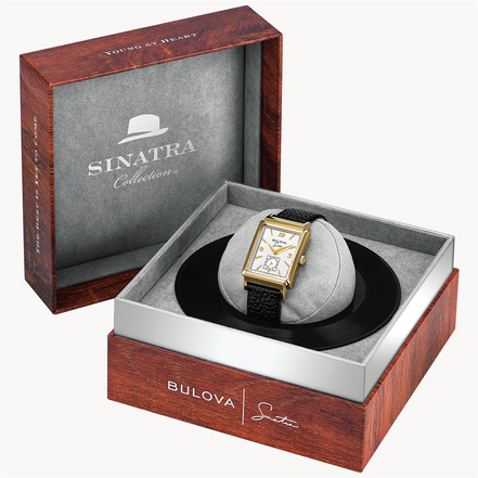 Bulova Frank Sinatra "My Way" Gold Tone Watch With Black Leather Strap
