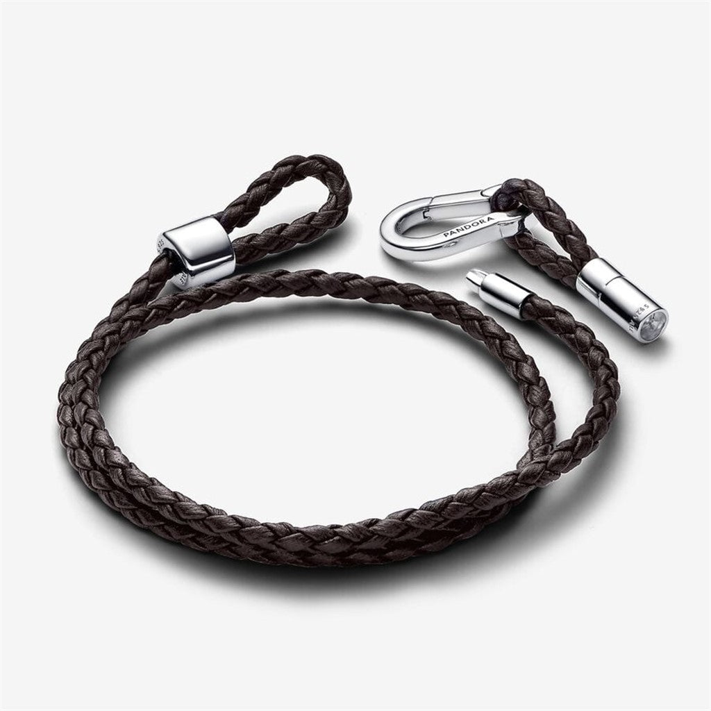 Pandora Moments Brown Braided Double Leather Bracelet Size D2