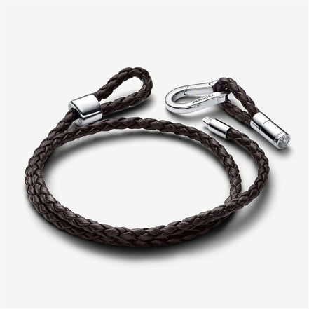 Pandora Moments Brown Braided Double Leather Bracelet Size D2
