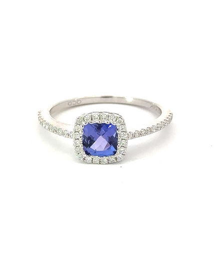 0.21 Ctw Diamond & 0.95 Ctw Tanzanite Halo Ring