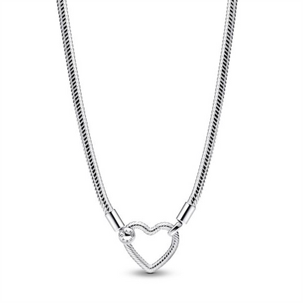 Pandora Moments Silver Heart Closure Snake Chain Necklace 45cm