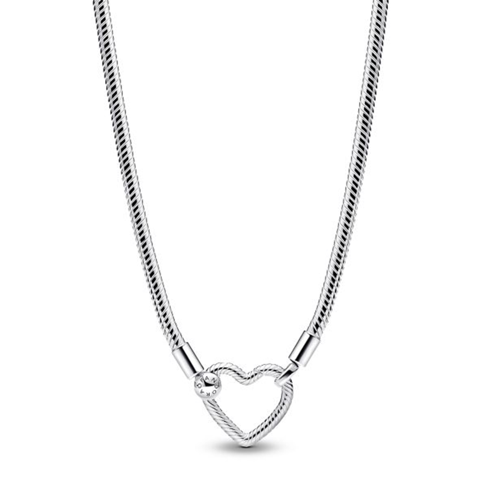 Pandora Moments Silver Heart Closure Snake Chain Necklace 45cm