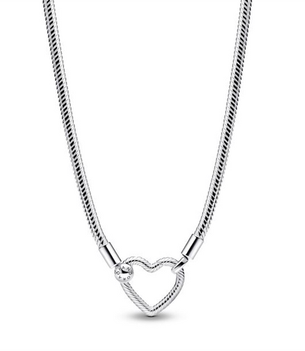 Pandora Moments Silver Heart Closure Snake Chain Necklace 45cm