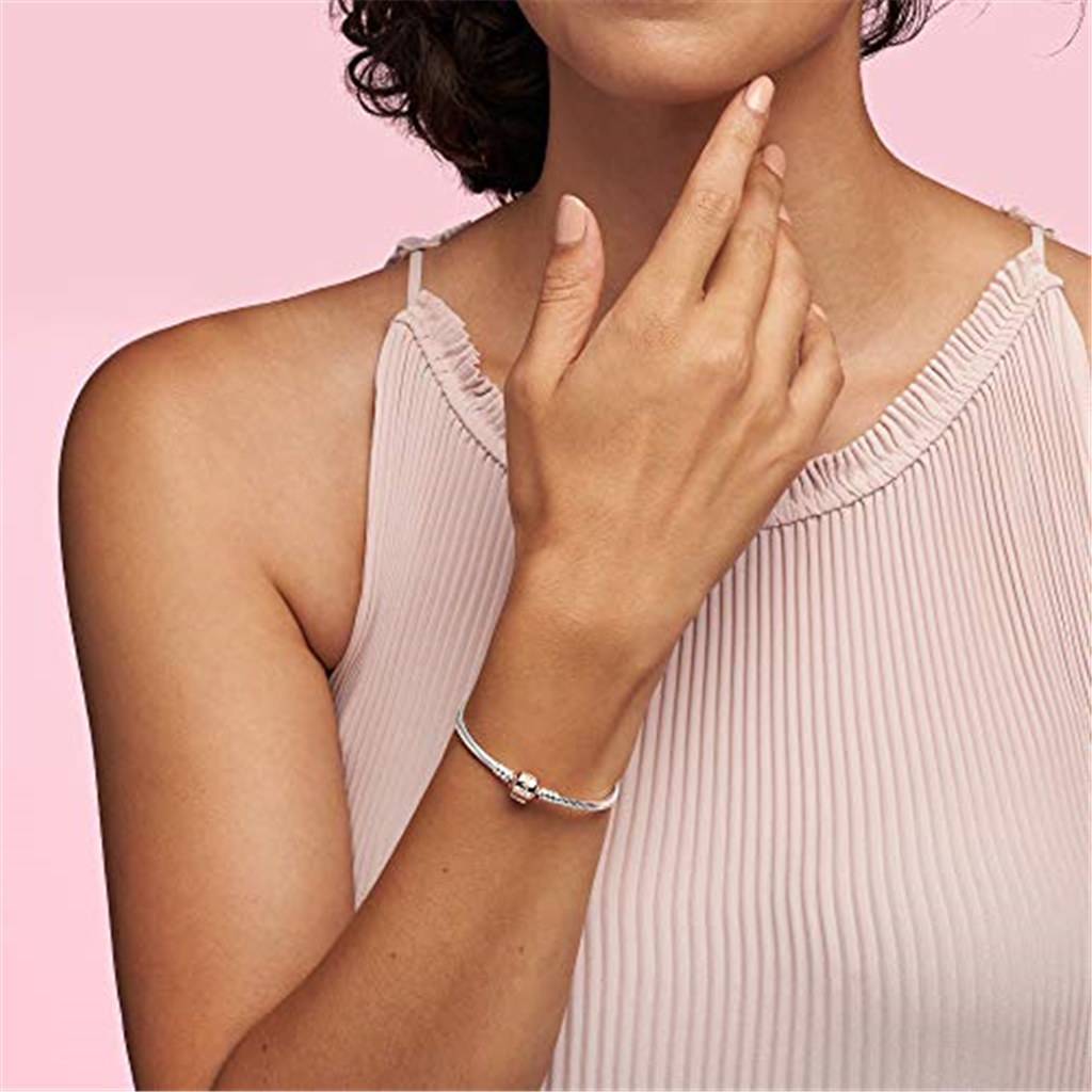 Pandora Moments Rose Barrel Clasp Snake Chain Bracelet Size 17