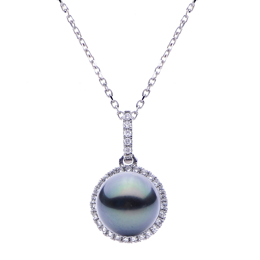 Imperial Pearl 14K Gold Tahitian Pearl And Diamond Halo Pendant Necklace
