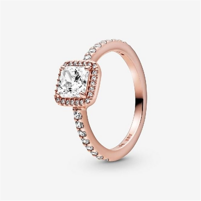 Pandora Timeless Rose Square Sparkle Halo Ring Size 7