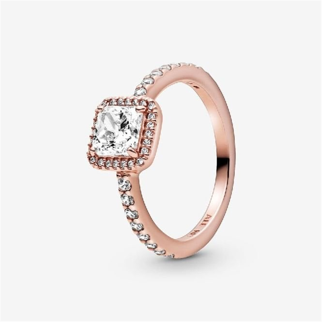 Pandora Timeless Rose Square Sparkle Halo Ring Size 7