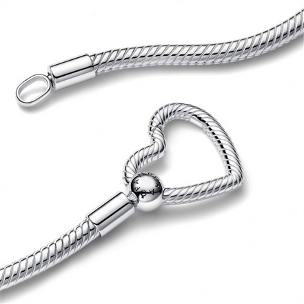 Pandora Moments Silver Heart Closure Snake Chain Necklace 45cm