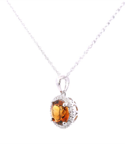 14K White Gold Diamond And Citrine Pendant Necklace