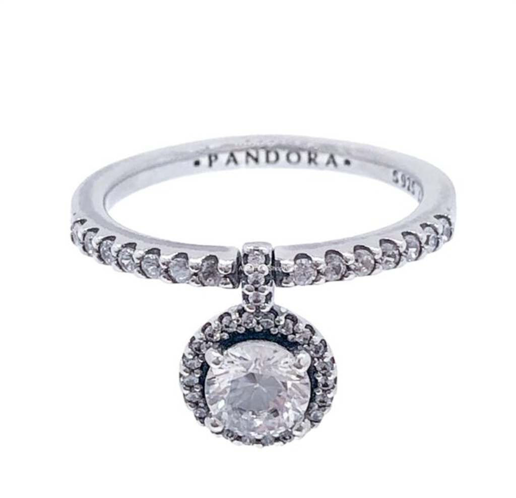 Pandora Timeless Dangling Round Clear Sparkling Ring Size 6