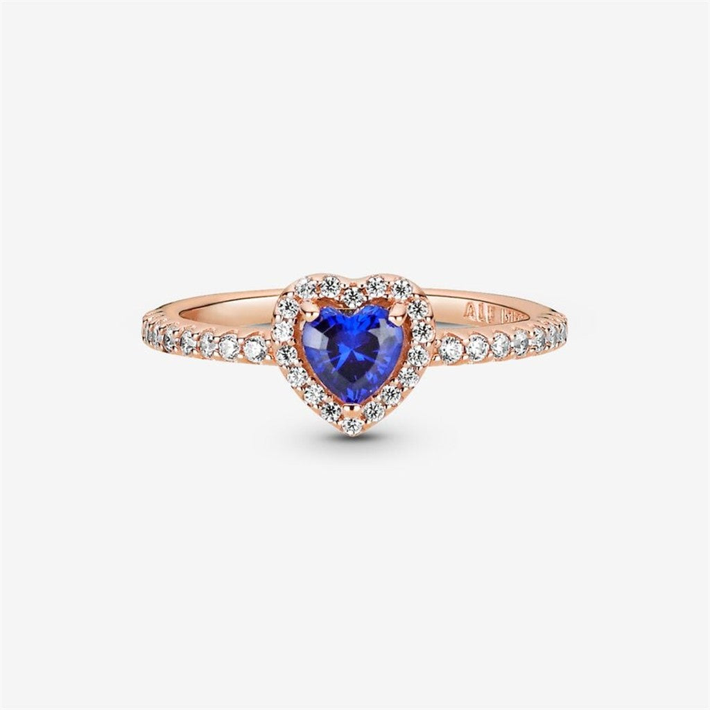 Pandora Timeless Sparkling Blue Elevated Heart Ring Size 5