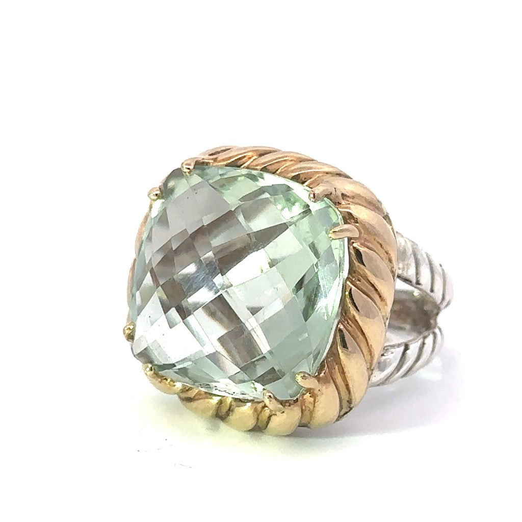Raymond Mazza 14K Gold And Sterling Silver Cushion Cut Green Amy Stone Ring