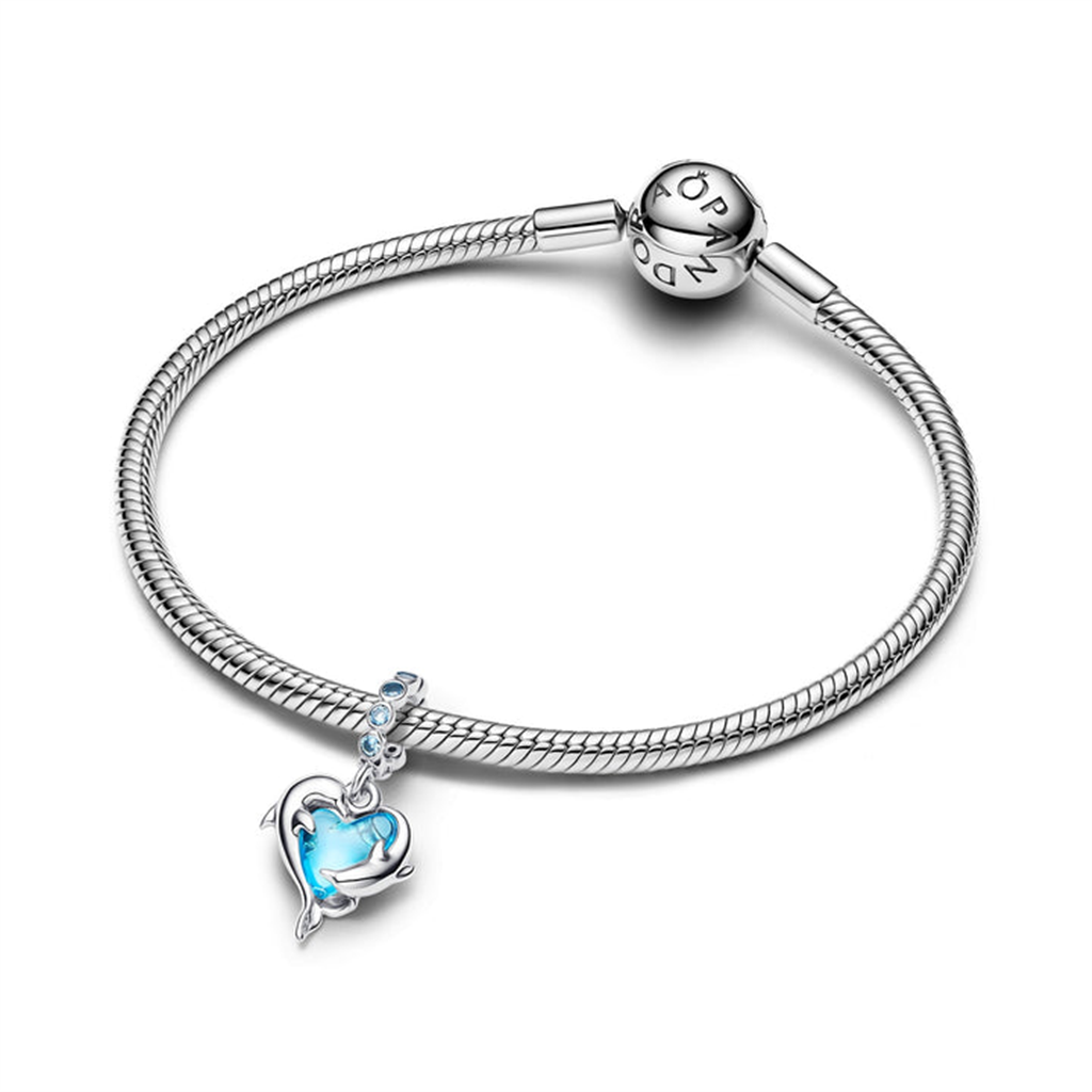 Pandora Blue Murano Glass Dolphins Dangle Charm