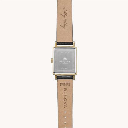 Bulova Frank Sinatra "My Way" Gold Tone Watch With Black Leather Strap