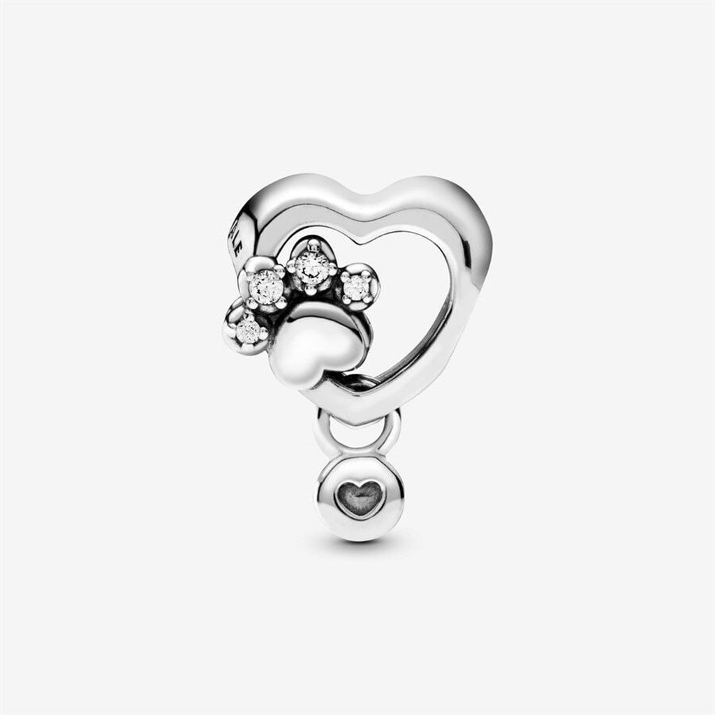 Pandora Moments Sparkling "Fur Mom" Paw Print & Heart Charm