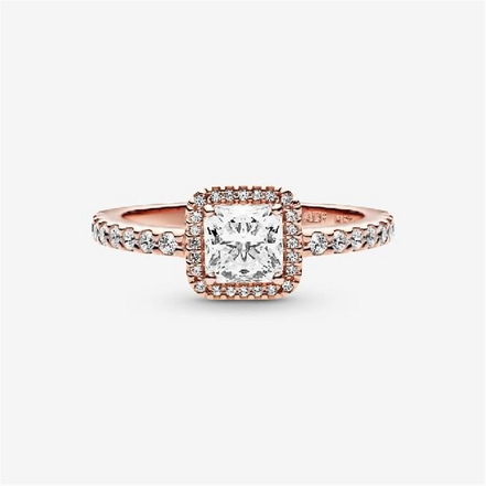 Pandora Timeless Rose Square Sparkle Halo Ring Size 7