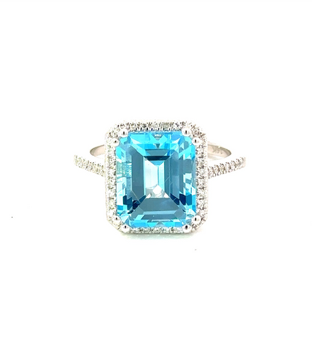 0.18 Ctw Diamond & 5.82 Ctw Blue Topaz Ring