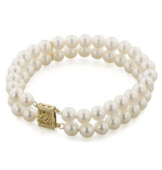 Imperial Pearl 14K Gold And Freshwater Culutred Pearl Double Strand Bracelet