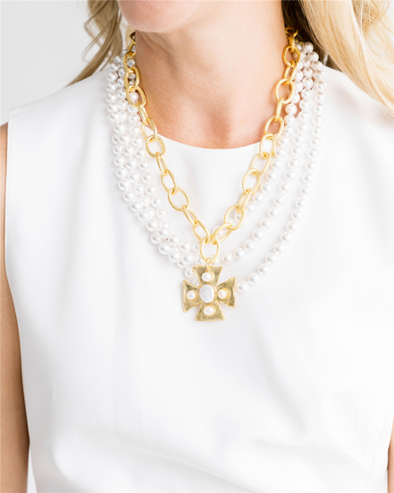 Susan Shaw Maltese Cross Multi-Strand Pearl Necklace