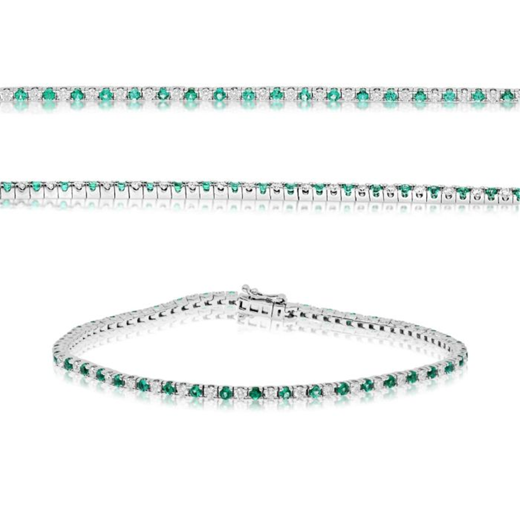 14K White Gold Emerald and Diamond Tennis Bracelet
