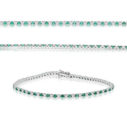 14K White Gold Emerald and Diamond Tennis Bracelet