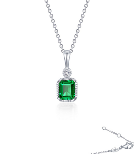 Lafonn 0.91 CTW Simulated Diamond and Emerald May Birthstone Necklace