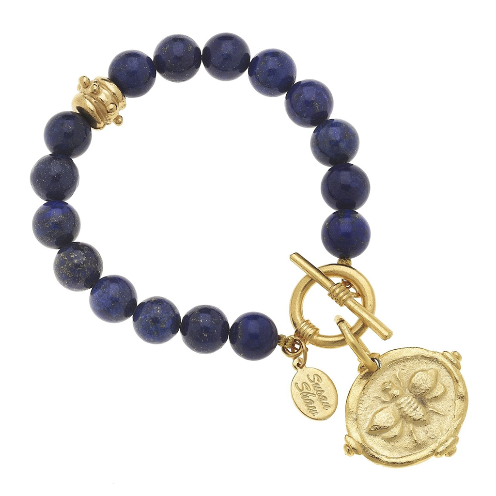 Susan Shaw Gold Bee Intaglio Stone Bracelet