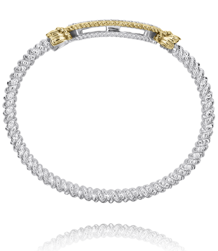 Vahan 14K Gold And Sterling Silver Diamond Bar 6mm Closed Bracelet