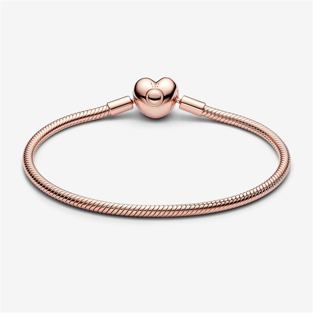 Pandora Moments Rose Heart Clasp Snake Chain Bracelet Size 19