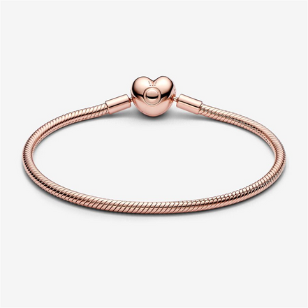 Pandora Moments Rose Heart Clasp Snake Chain Bracelet Size 19