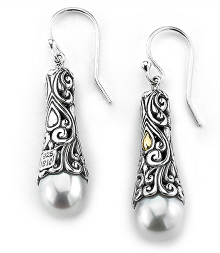 Samuel B Sterling Silver And 18K Gold Moon Drop Freshwater Pearl Dangle Earrings