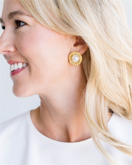 Susan Shaw Triple Gold Plated Dotted Pearl Studs