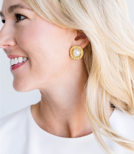 Susan Shaw Triple Gold Plated Dotted Pearl Studs