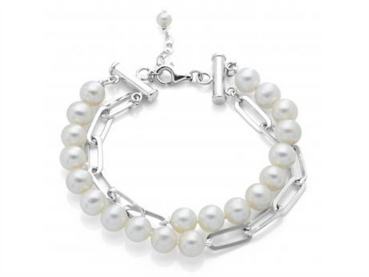Imperial Pearl Sterling Silver And Freshwater Cultured Pearl Double Strand Bracelet