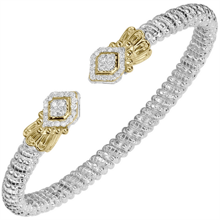 Vahan 14K Gold And Sterling Silver Diamond 4mm Open Cuff Bracelet