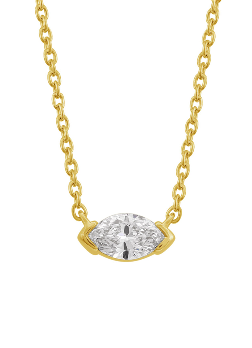 14K Yellow Gold And Marquise Shaped Diamond East/West Diamond Pendant Necklace