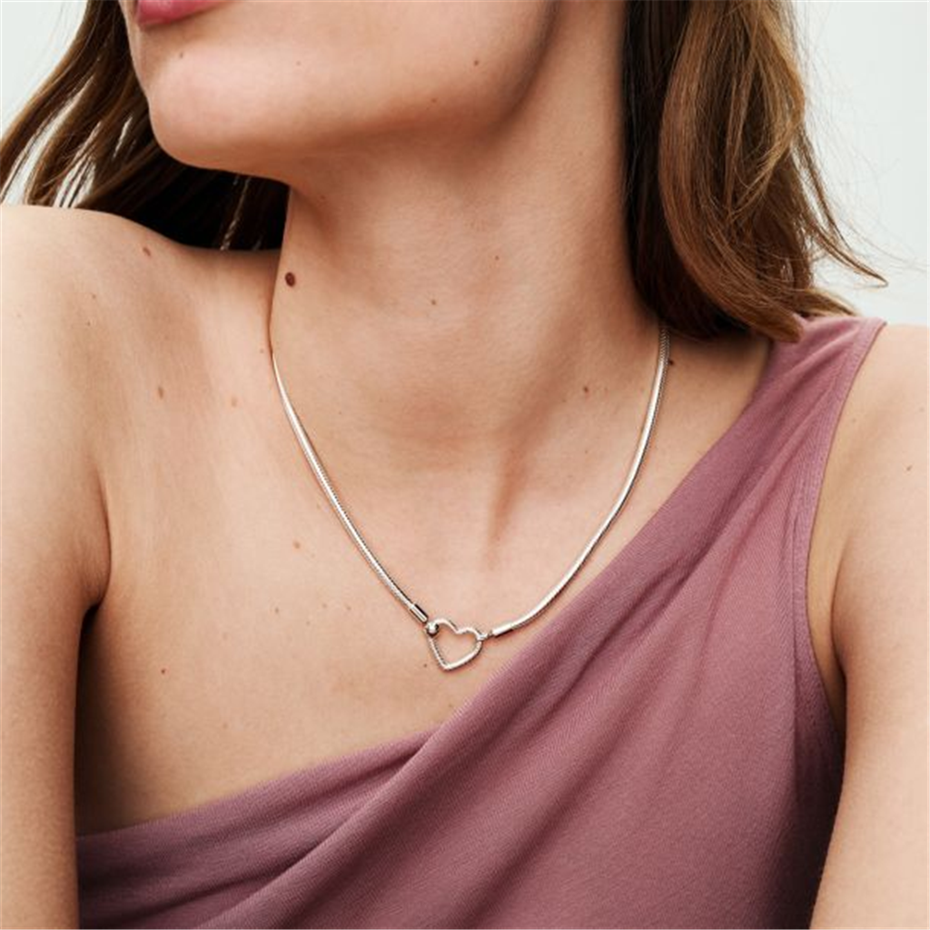 Pandora Moments Silver Heart Closure Snake Chain Necklace 45cm