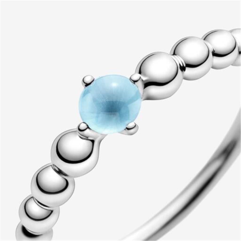 Pandora Moments December Sky Blue Beaded Ring Size 6