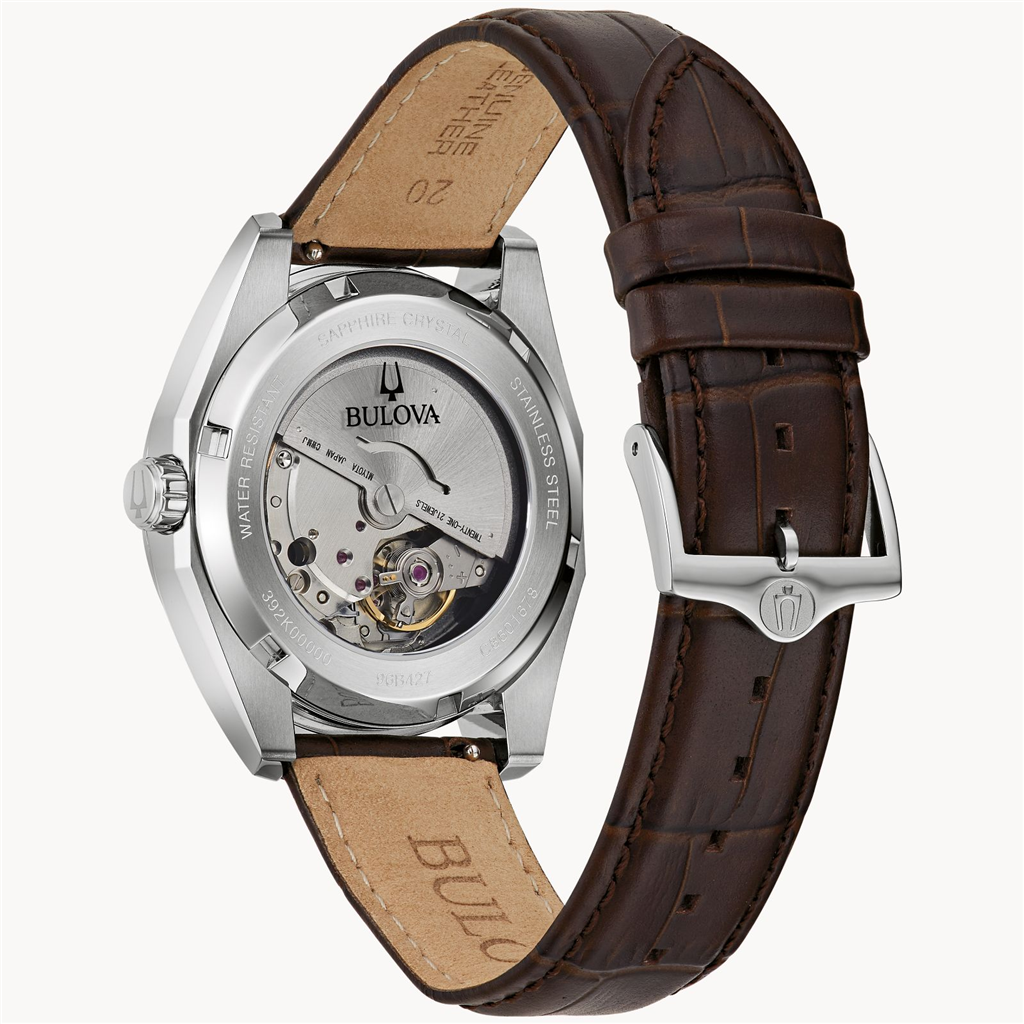 Bulova Surveyor Stainless Steel And Pistacio Green Dial Leather Strap Watch