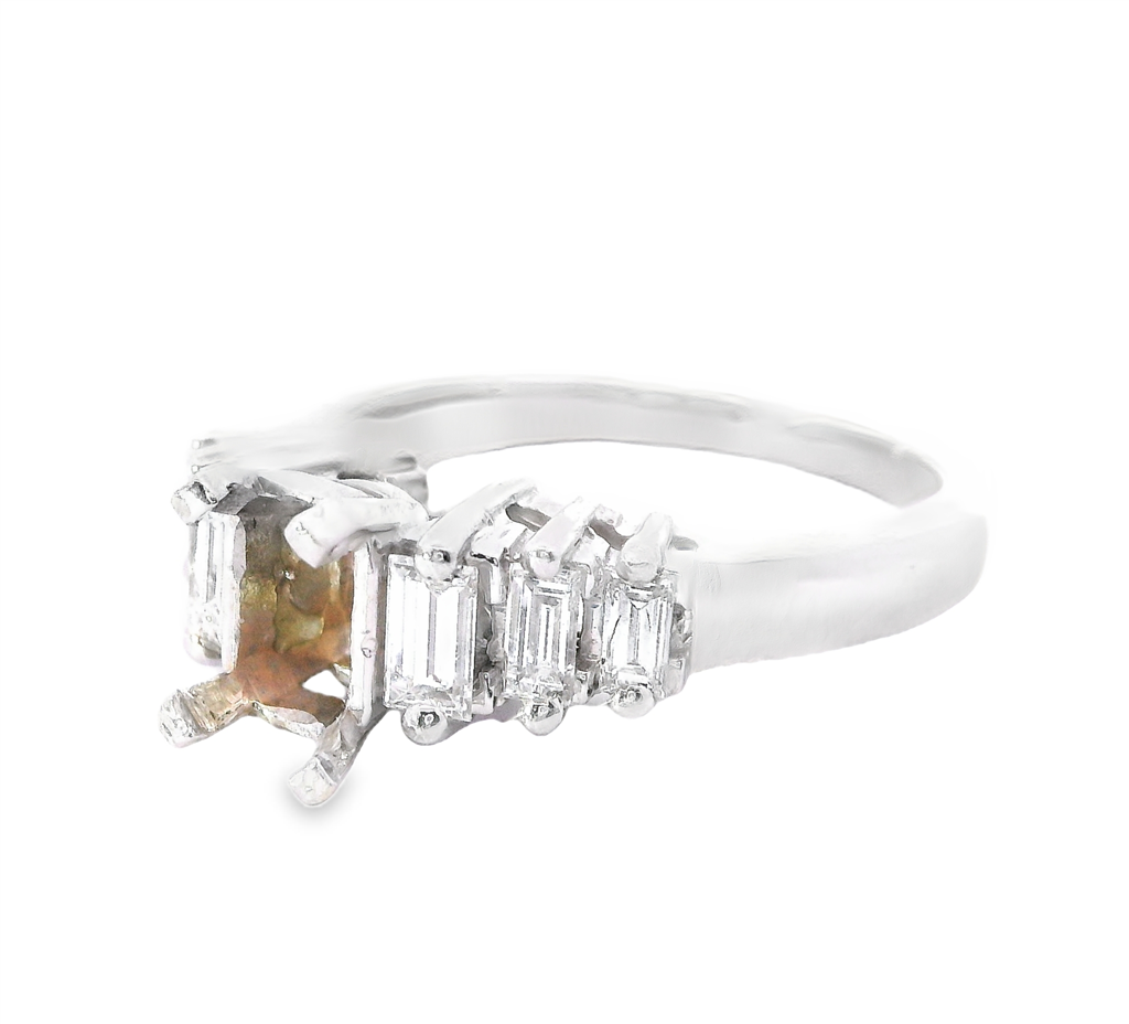 14K White Gold And 0.62 CTW Baguette Diamond Semi-Mount Engagement Ring
