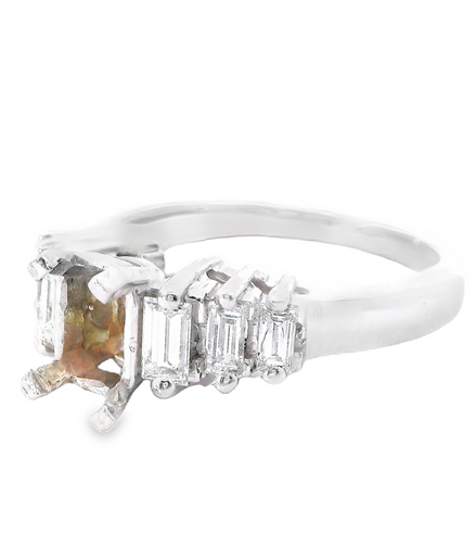 14K White Gold And 0.62 CTW Baguette Diamond Semi-Mount Engagement  Ring