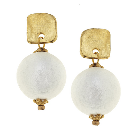 Susan Shaw Square Cotton Pearl Drop Earrings