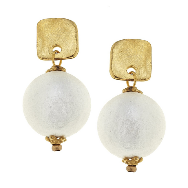 Susan Shaw Square Cotton Pearl Drop Earrings