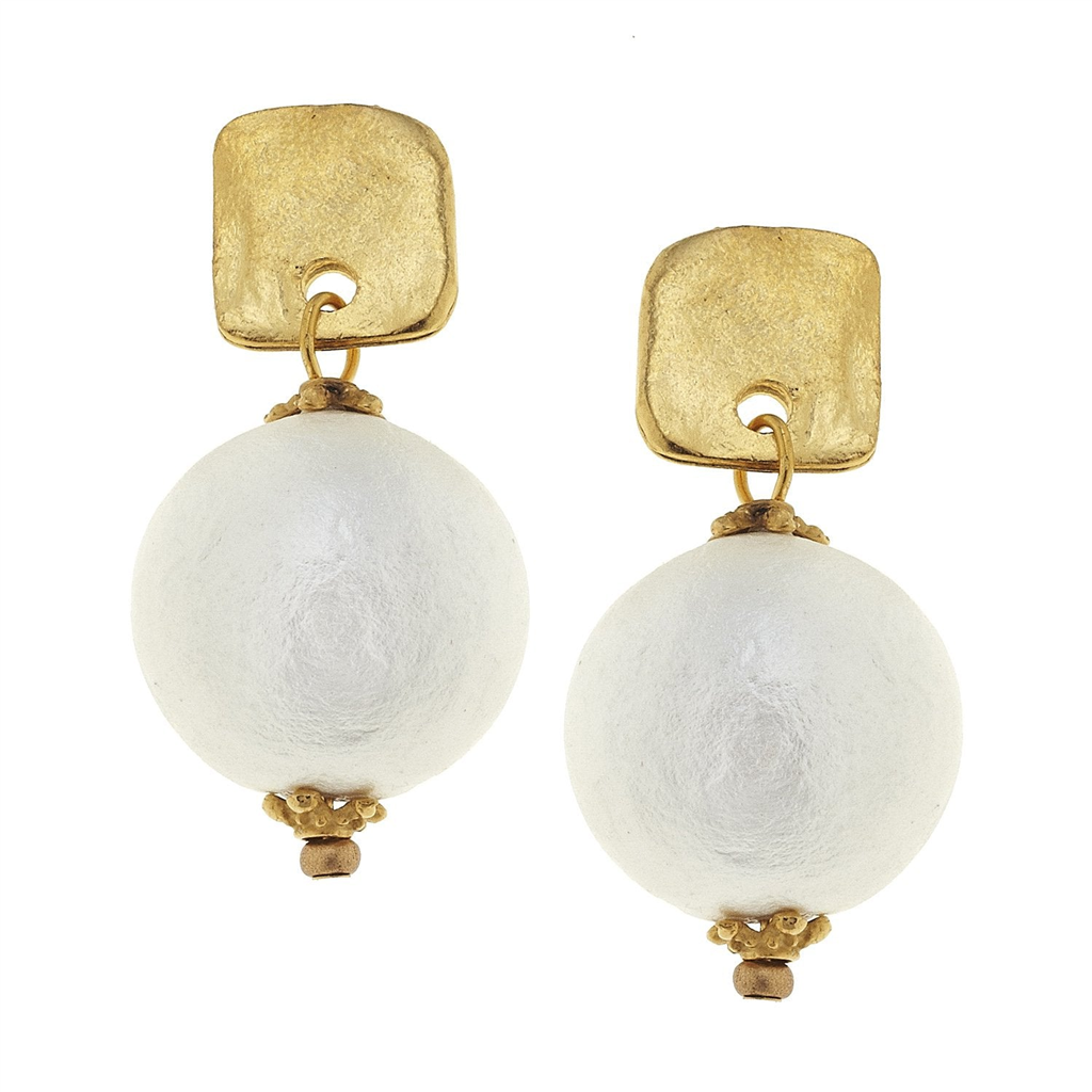 Susan Shaw Square Cotton Pearl Drop Earrings